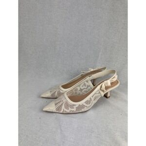 A New Day Womens Lace Slingback Kitten Heel Pumps Cream Bow Pointed Toe Size 9